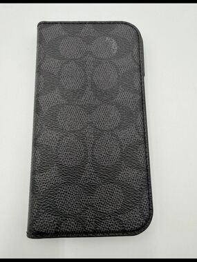 NWOT Coach iPhone 15 Pro Phone Case Folio Signature Charcoal Leather Designer